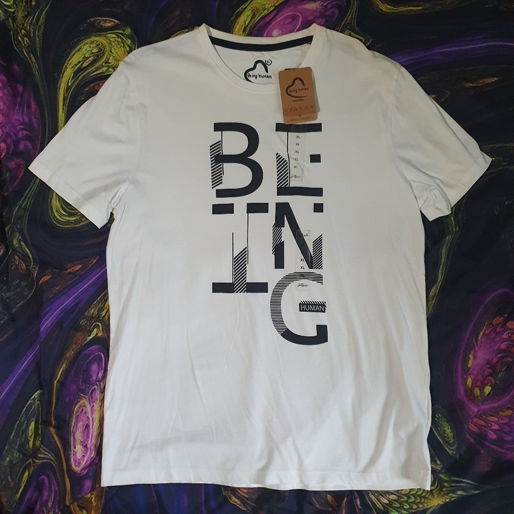 XL - Being Human Black Out Lined White Brand Shirt